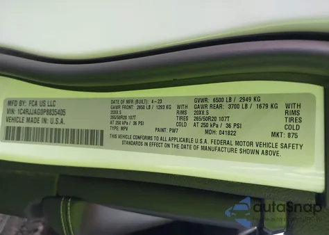 2023 Jeep Grand Cherokee L Altitude 4X2 z USA, uszkodzony, nr VIN 1C4RJJAG0P8835405